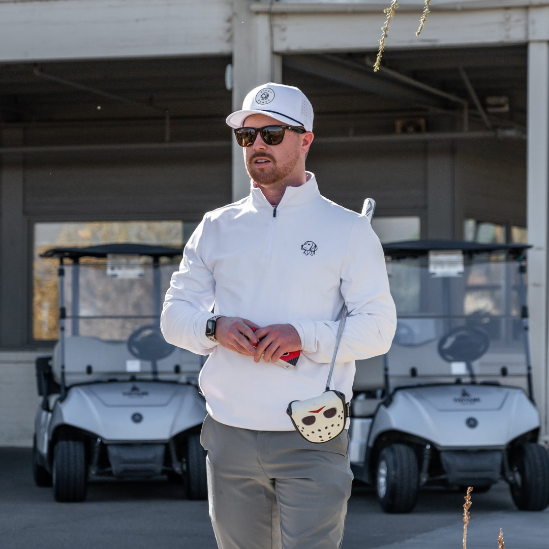 Winter Coat Quart-Zip in White | Divot Dawgs – DIVOT DAWGS GOLF Winter Coat Quart-Zip in White | Divot Dawgs – DIVOT DAWGS GOLF